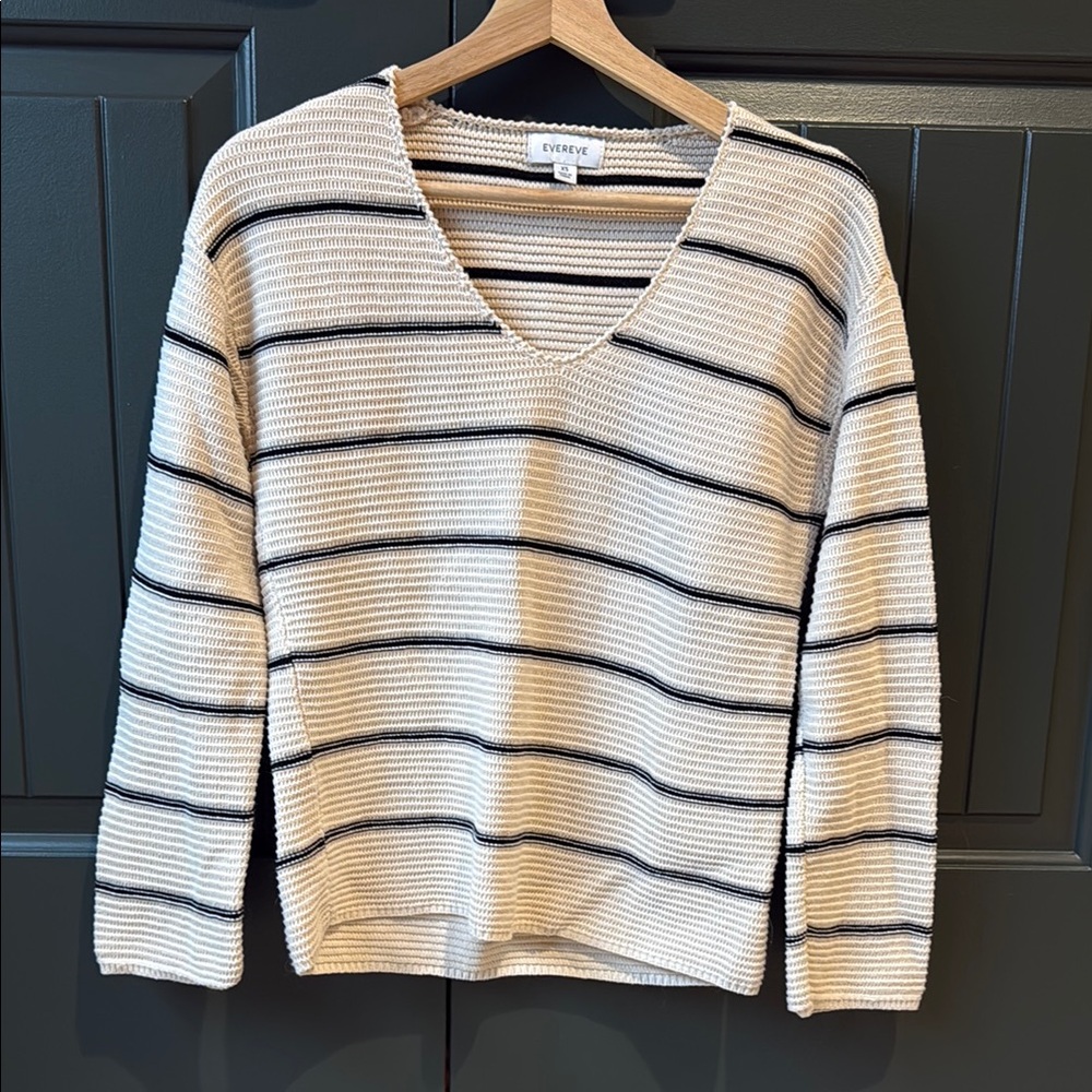 [Evereve] Cream and Black Striped Sweater